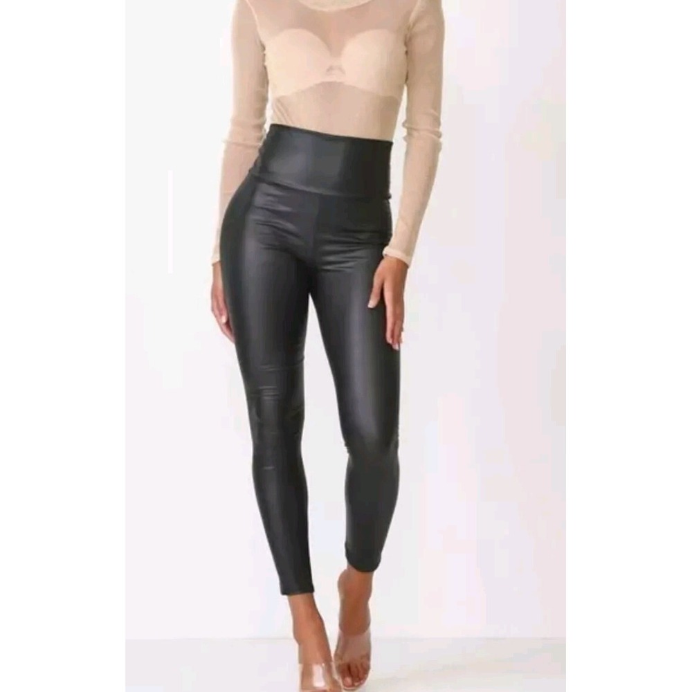 LAKOSMO Black Sexy Faux Leather High Waisted Stretchy Leggings Size XL